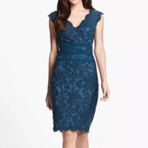 Tadashi Shoji | Dresses | Tadashi Shoji Navy Blue Lace Sheath Dress Size 4  | Poshmark